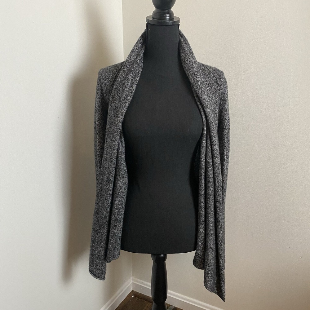 AQUA CASHMERE DRAPE OPEN FRONT ROLLED HEM SHAWL COLLAR Black CARDIGAN SIZE S - Picture 6 of 9